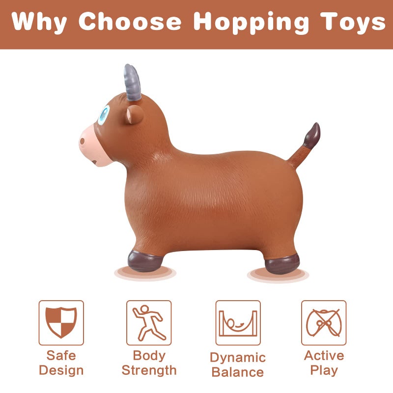 Hot Max HotMax Bouncy Bull Hopping Horse Toys  Inflatable Bouncing Animal Hopper for Toddlers or Kids  Ride on Jumping Farm Toys for Boy or Girl  Birthday Gift 2 3 4 Year Old (Brown Cow) - Image 4
